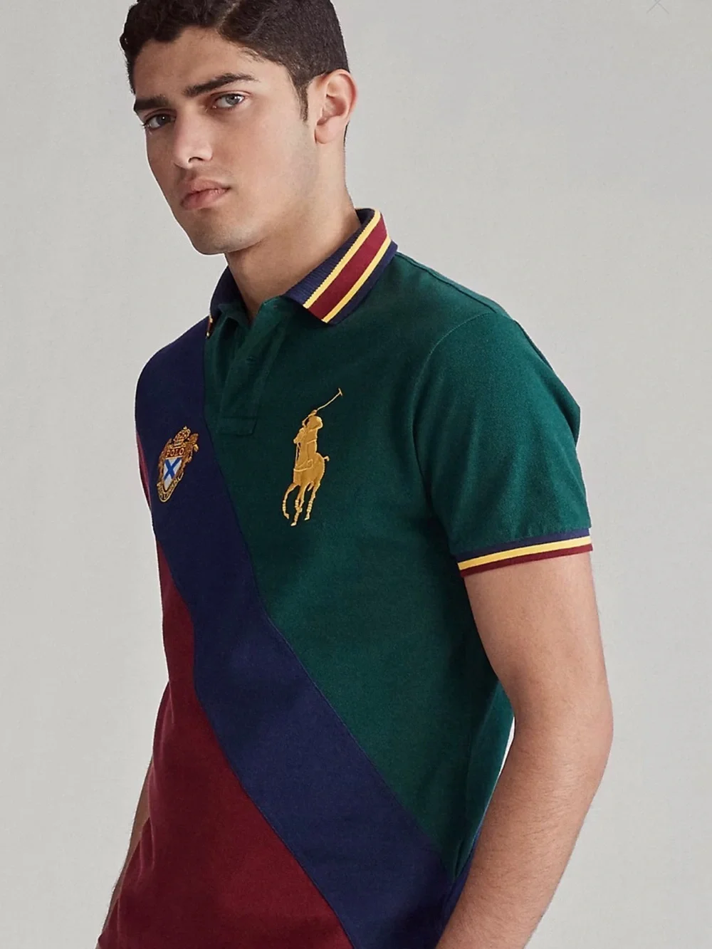 Polo by Ralph Lauren Green, Maroon & Navy Colorblock Polo Gold Embroidery NWT